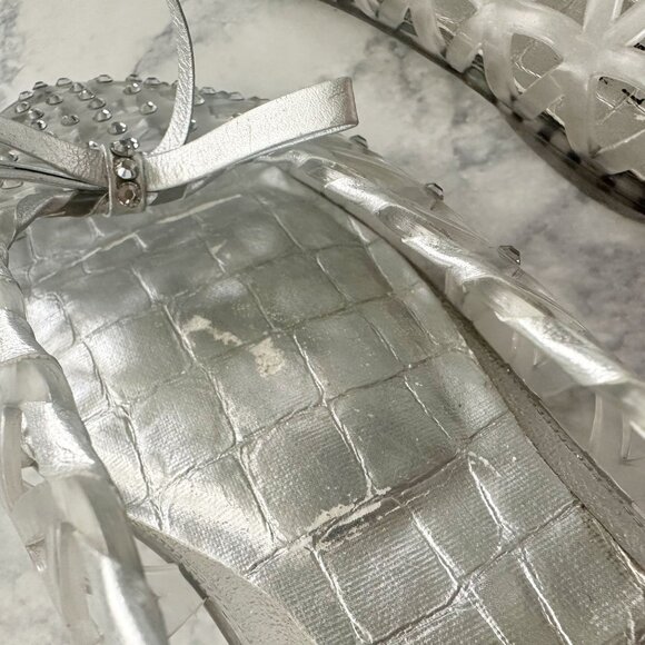 Stuart Weitzman Jellystone Clear Jelly Rhinestone Ballet Flats Silver - Picture 10 of 13